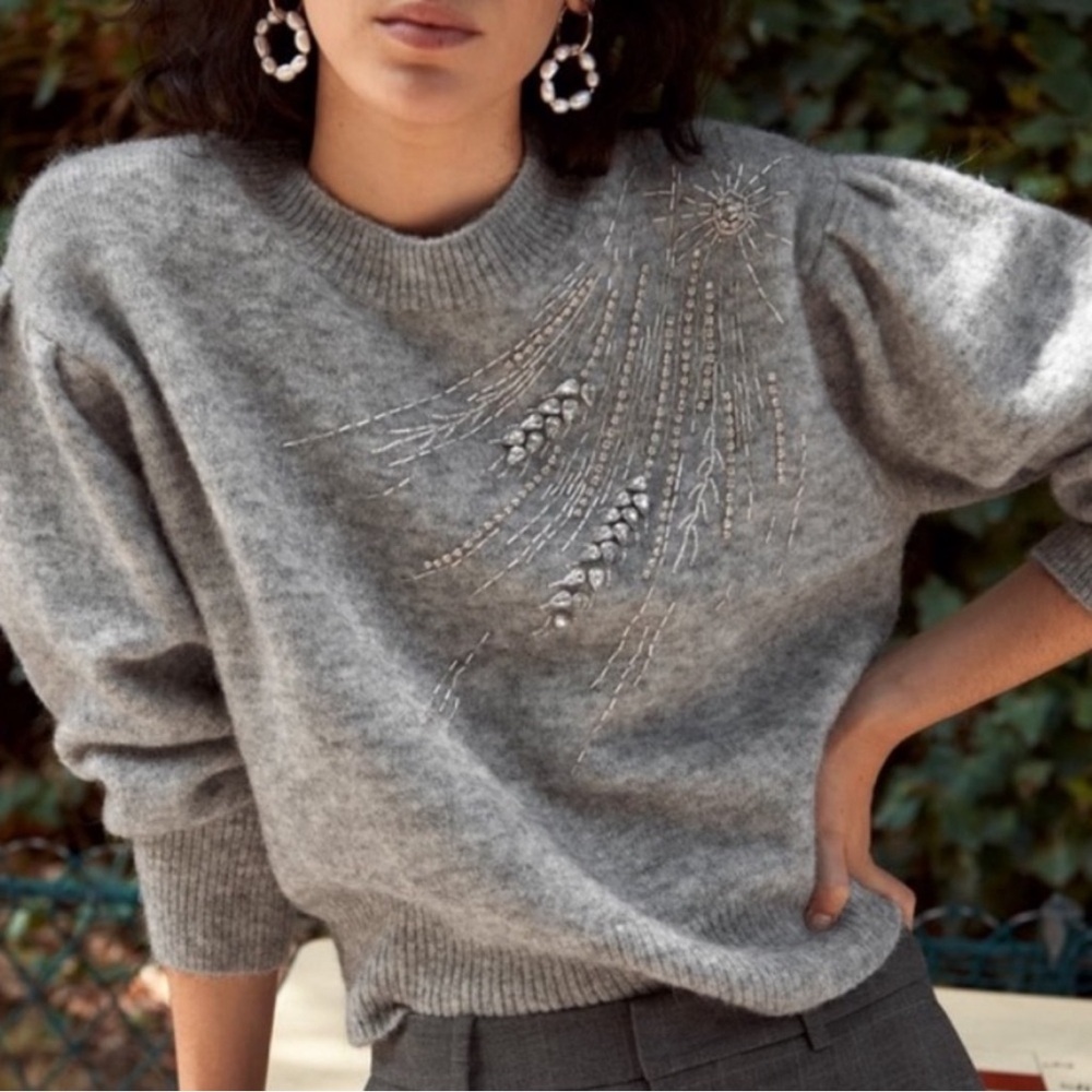 & Other Stories Alpaca Wool Blend Grey Embellished Sweater Size: S